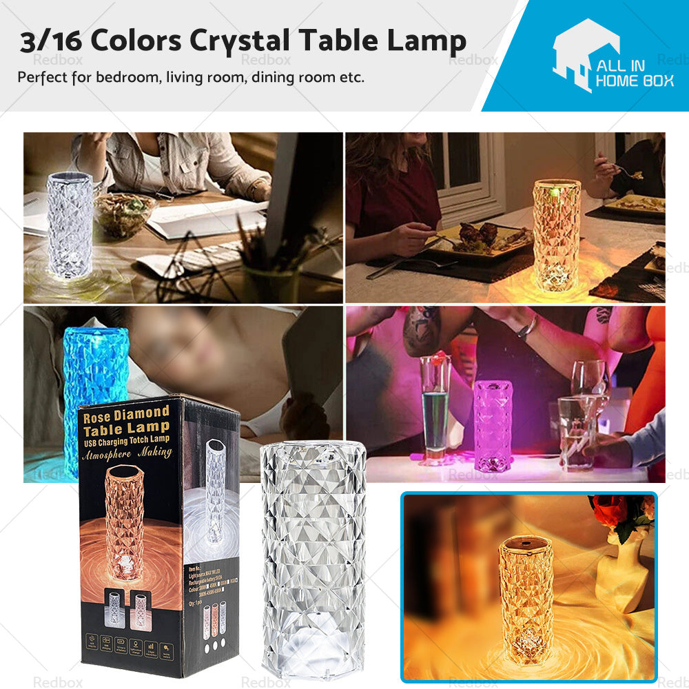 Crystal Table Lamp Rose Diamond Touch Lamp with USB 3 or 16 Color Crystal LED Light-0