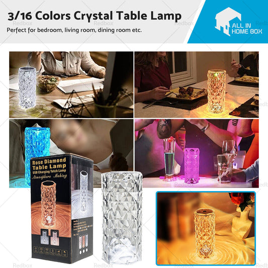Crystal Table Lamp Rose Diamond Touch Lamp with USB 3 or 16 Color Crystal LED Light-0