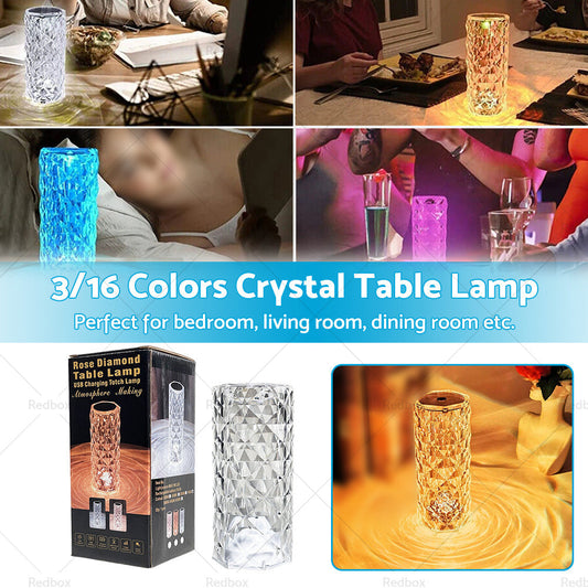 Crystal Table Lamp Rose Diamond Touch Lamp with USB 3 or 16 Color Crystal LED Light-1